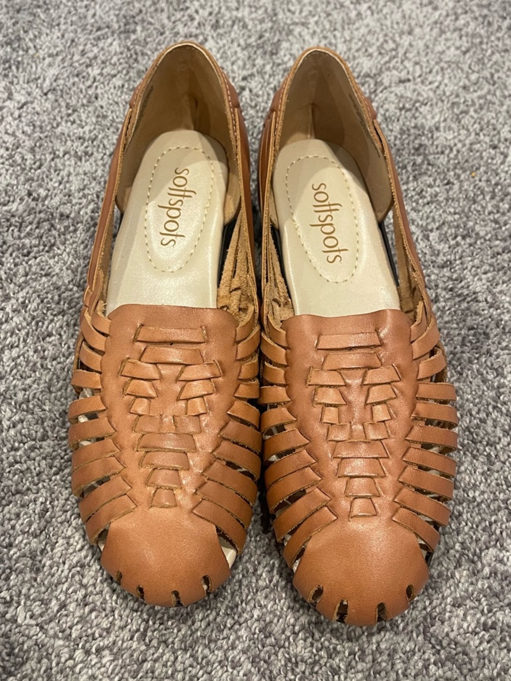 Softspots Women's Cognac Braided Leather Slip-On Flats
